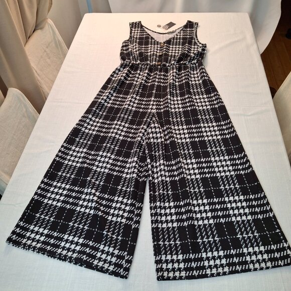 Plus Palazzo Wide Leg Jumpsuit, LG Stretch, Plaid Geometric, Slip On, New w Tags - Picture 1 of 16